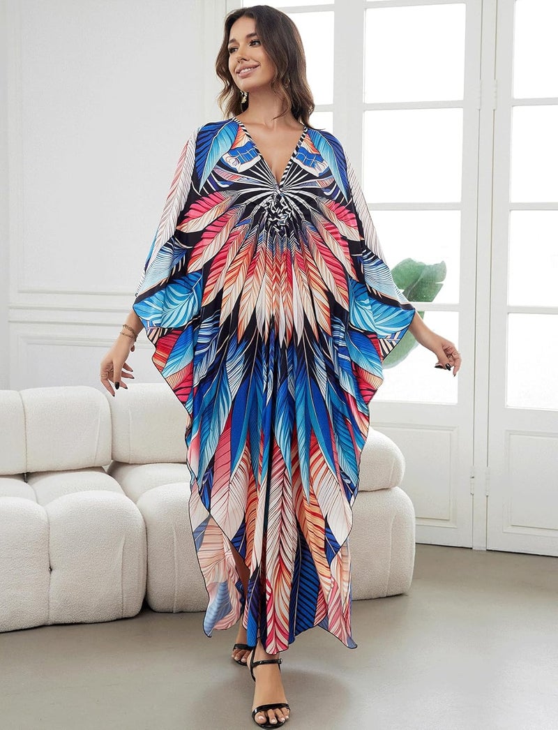KECVOT Kaftan Dresses for Women Plus Size Batwing Sleeve Caftans Long Bathing Suit Cover Up Maxi Beach Dress Loungewear - Image 2